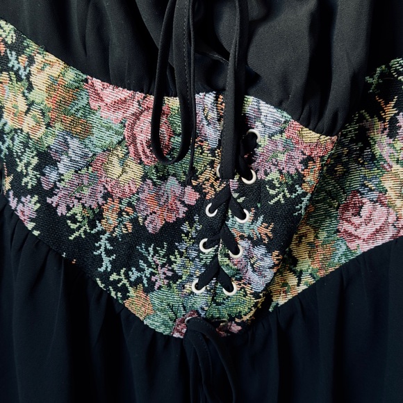 Cider Floral Laced-Up Corset Mini Cottage Core Gypsy Whimsical Milk Maid - Picture 5 of 11